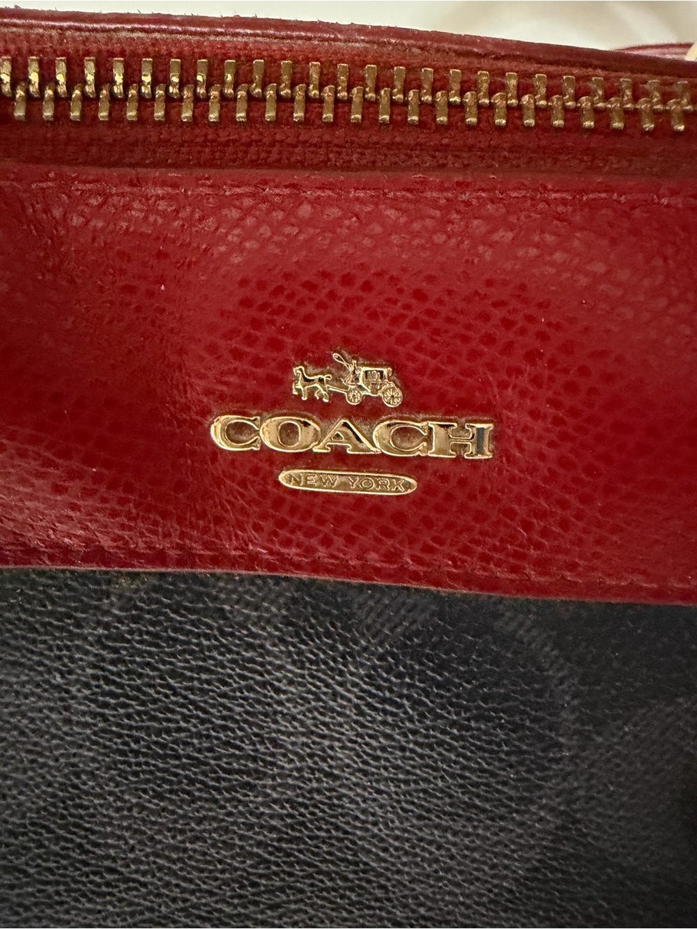 Coach Navy Signature Satchel with Red Leather Trim - Picture 3 of 5